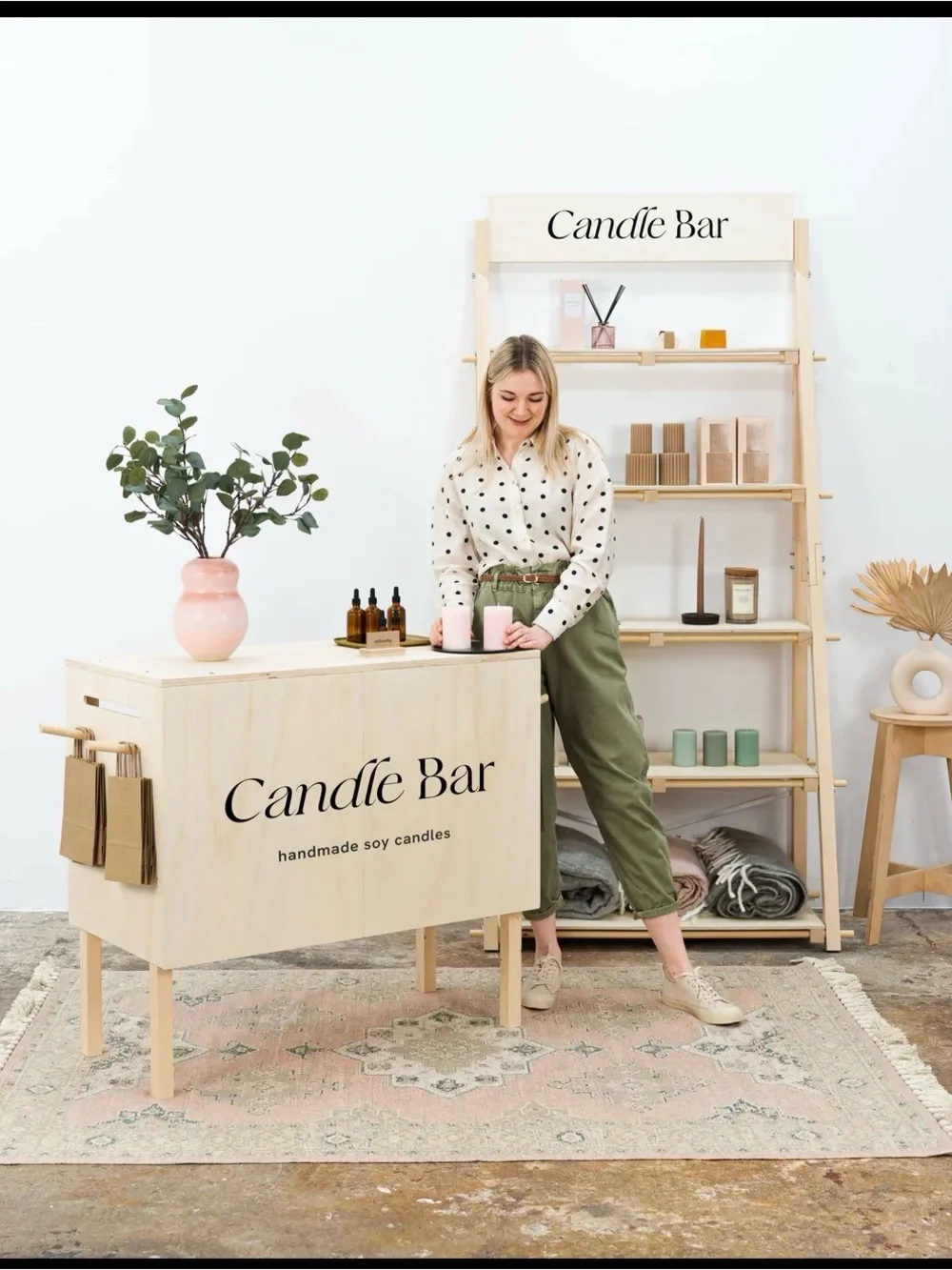 Vendor Display MILIMETRY Poland in Natural Light Wood Portable w CarryBags PopUp